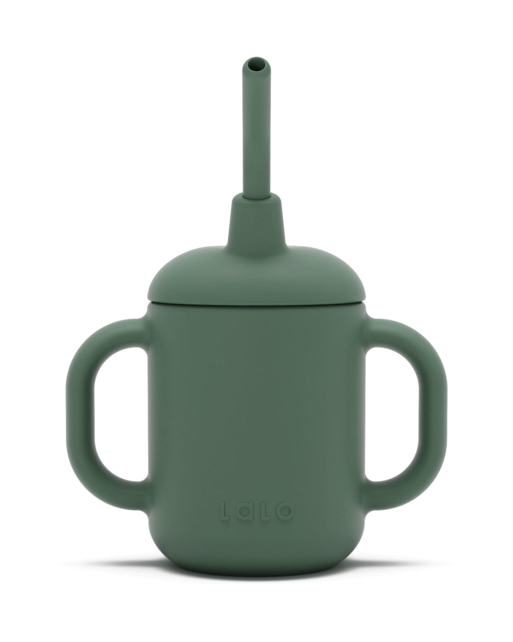 Lalo Little Cup olive with handles supports easy self-feeding.