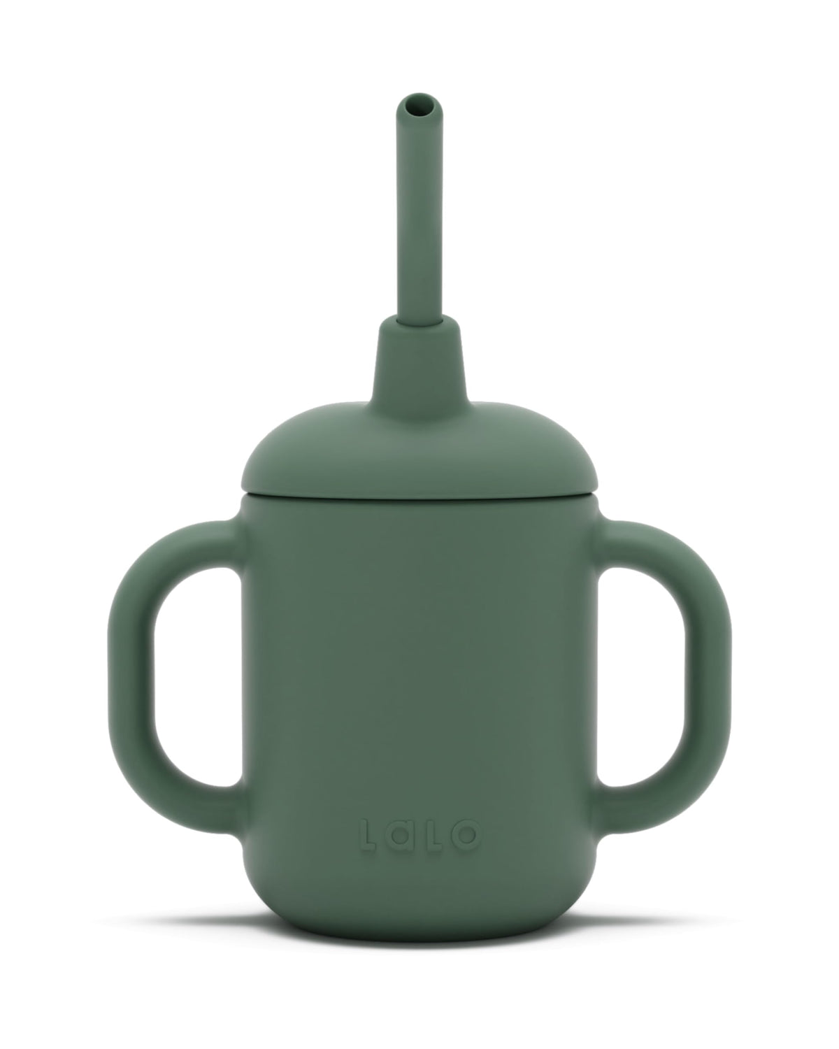 Lalo Little Cup olive with handles supports easy self-feeding.