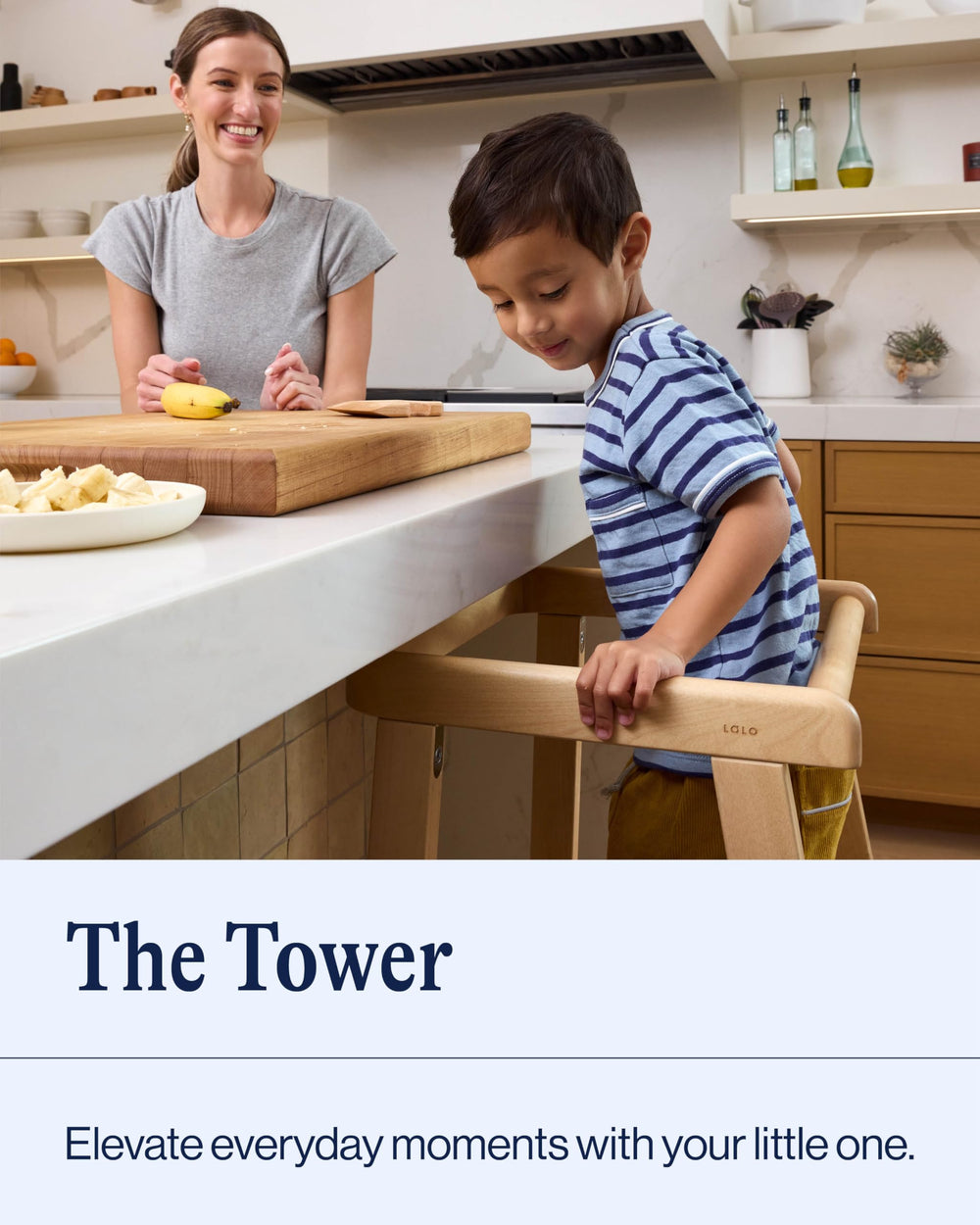 Lalo Tower birch wood with non-toxic finish for durable use.