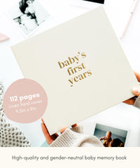 Lamare Baby First Year Book inside pages for milestones and photos.