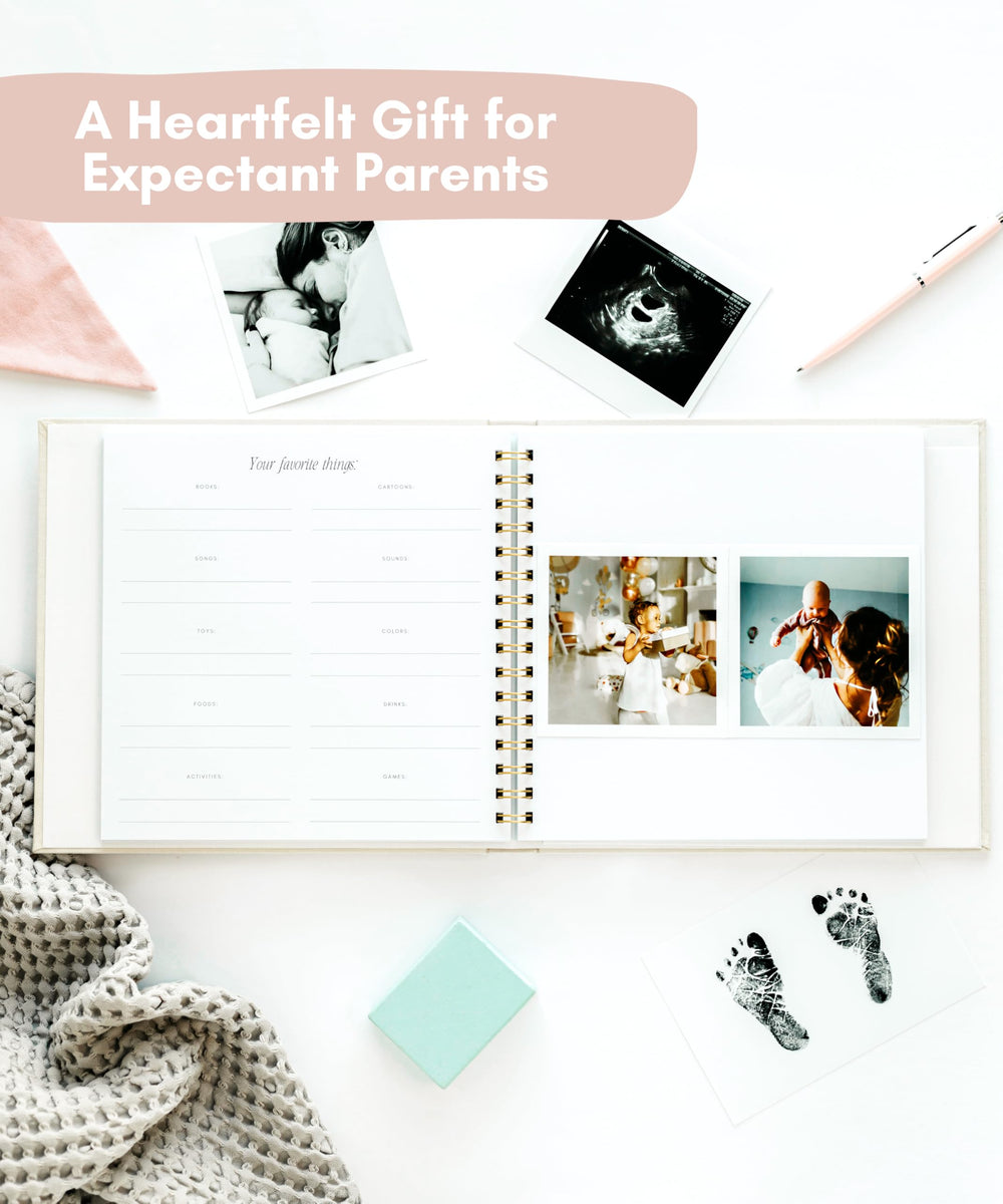Lamare Baby First Year Book keepsake pocket for mementos like hair or bracelets.