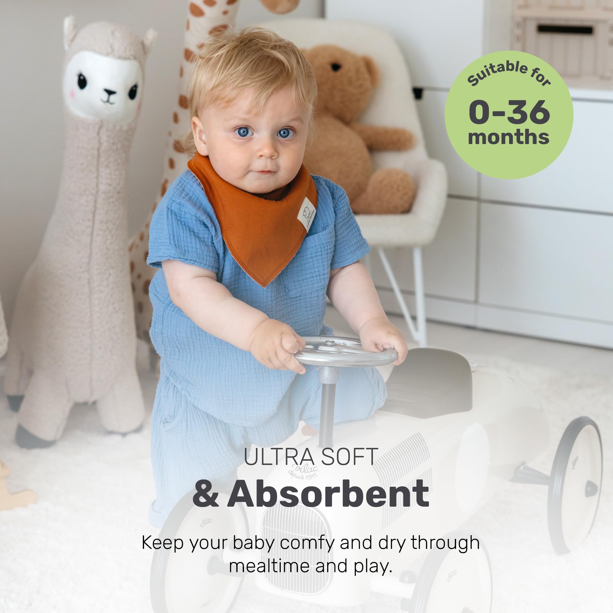 Lamb Babies Bandana Bib absorbs dribbles to keep baby clean during meals