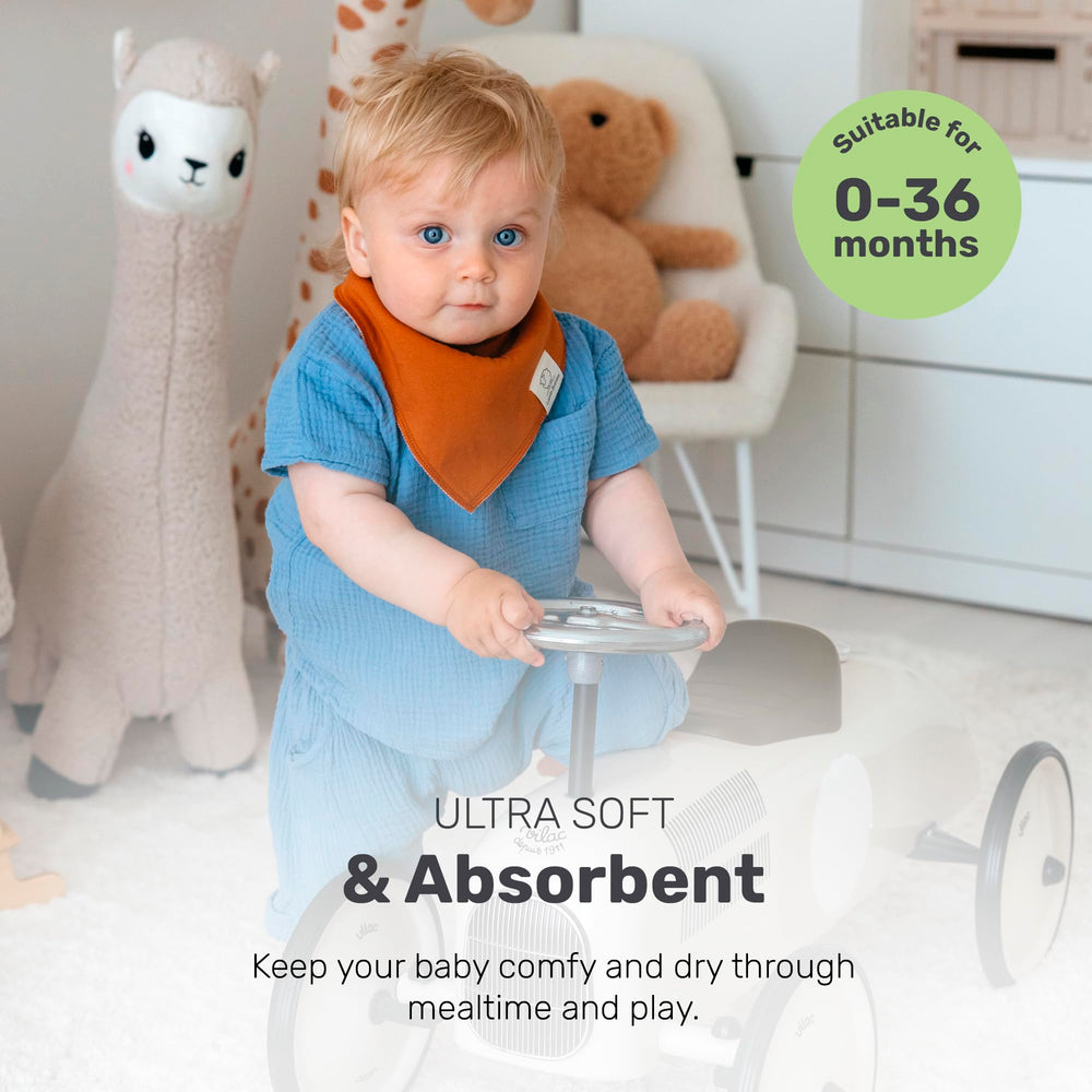 Lamb Babies Bandana Bib absorbs dribbles to keep baby clean during meals