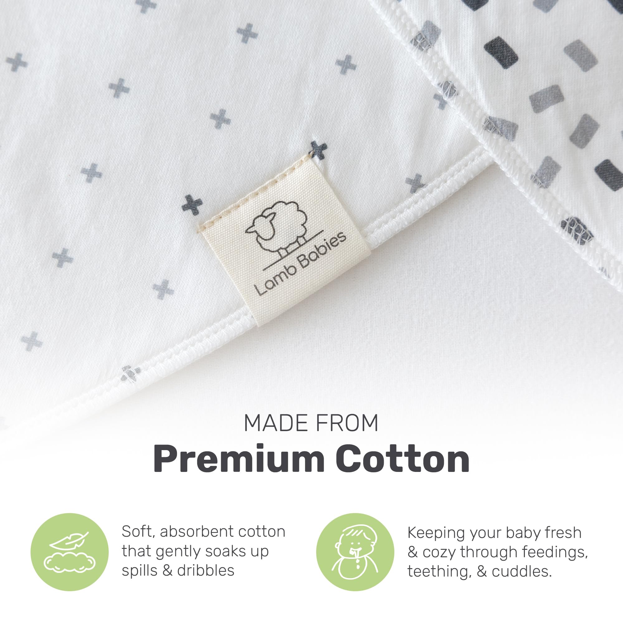 Lamb Babies bandana bib secure-fit design stays in place.