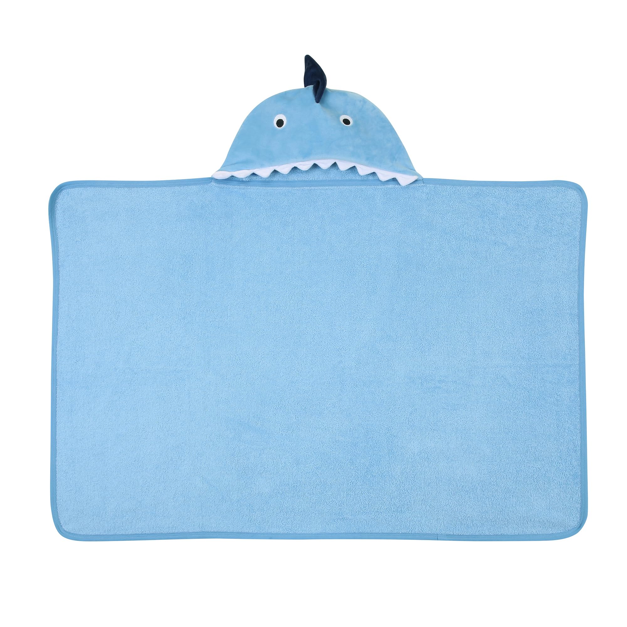 Lambs and Ivy shark hooded towel hood detail enhances cozy drying.