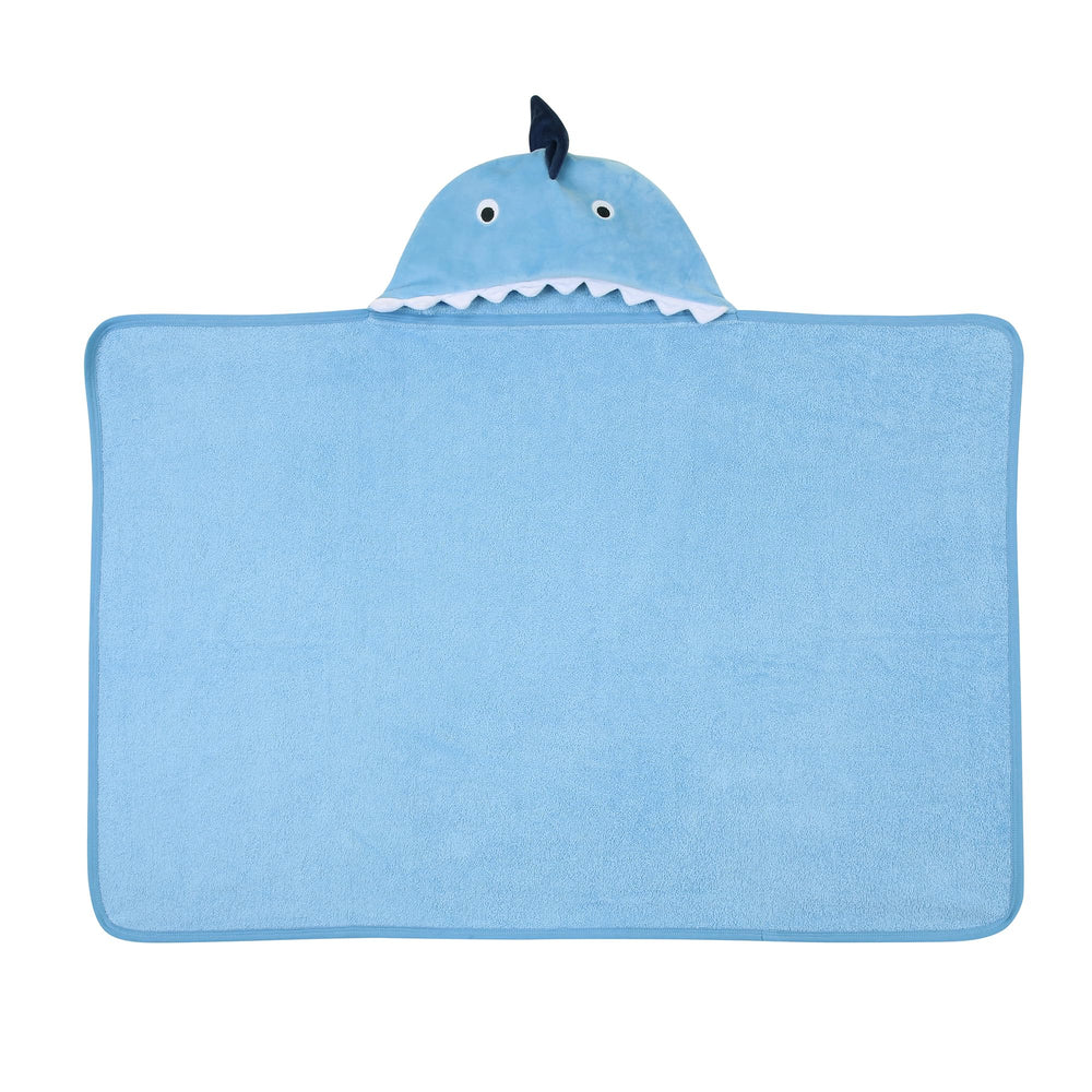 Lambs and Ivy shark hooded towel hood detail enhances cozy drying.