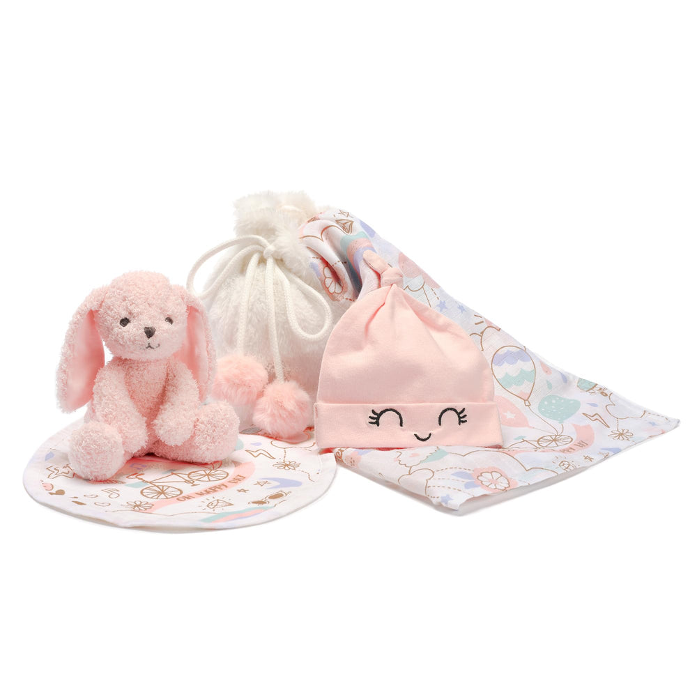 Lambs & Ivy bunny gift set with swaddle and bag, ideal baby shower gift.