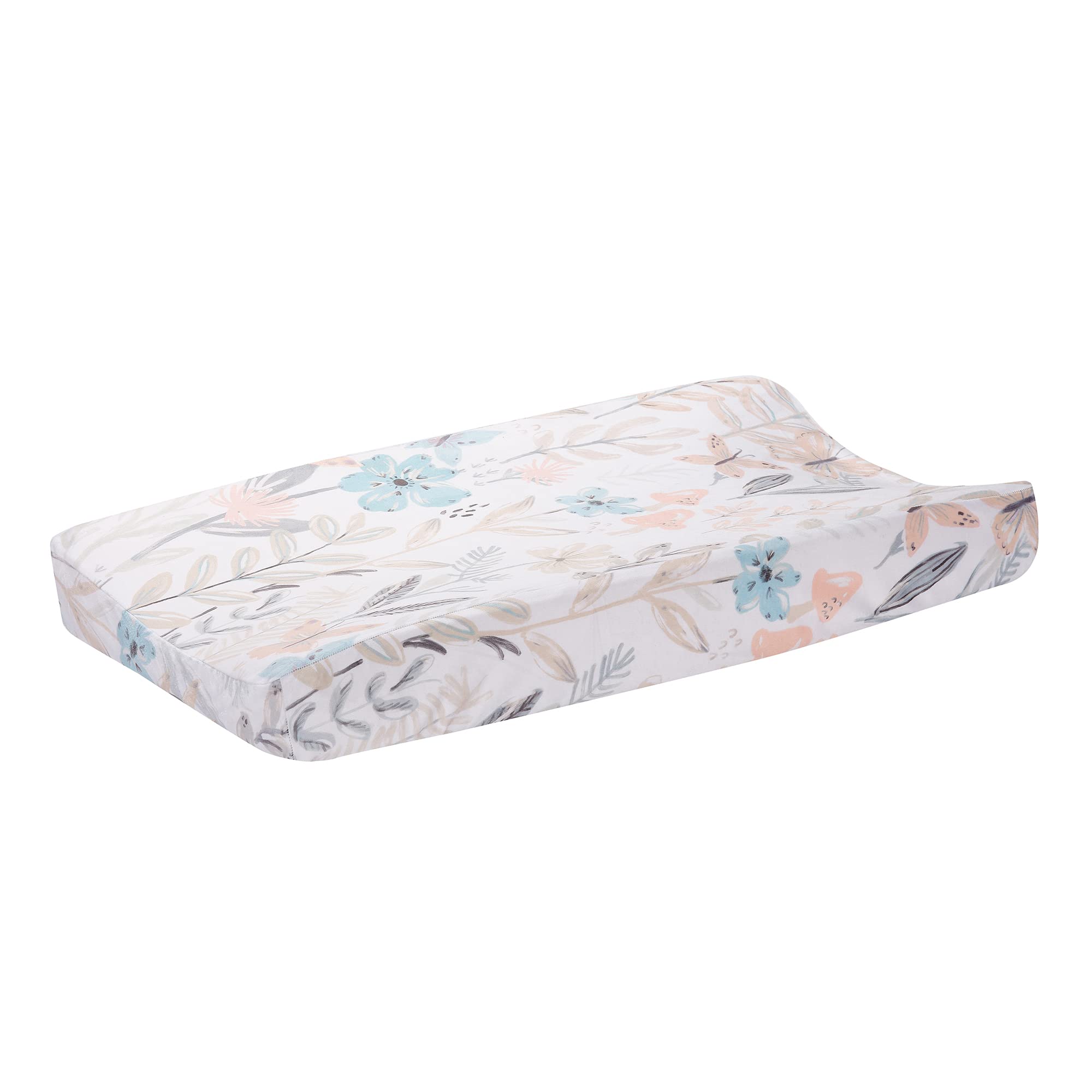 Lambs & Ivy Baby Blooms elastic edge fit keeps cover secure.