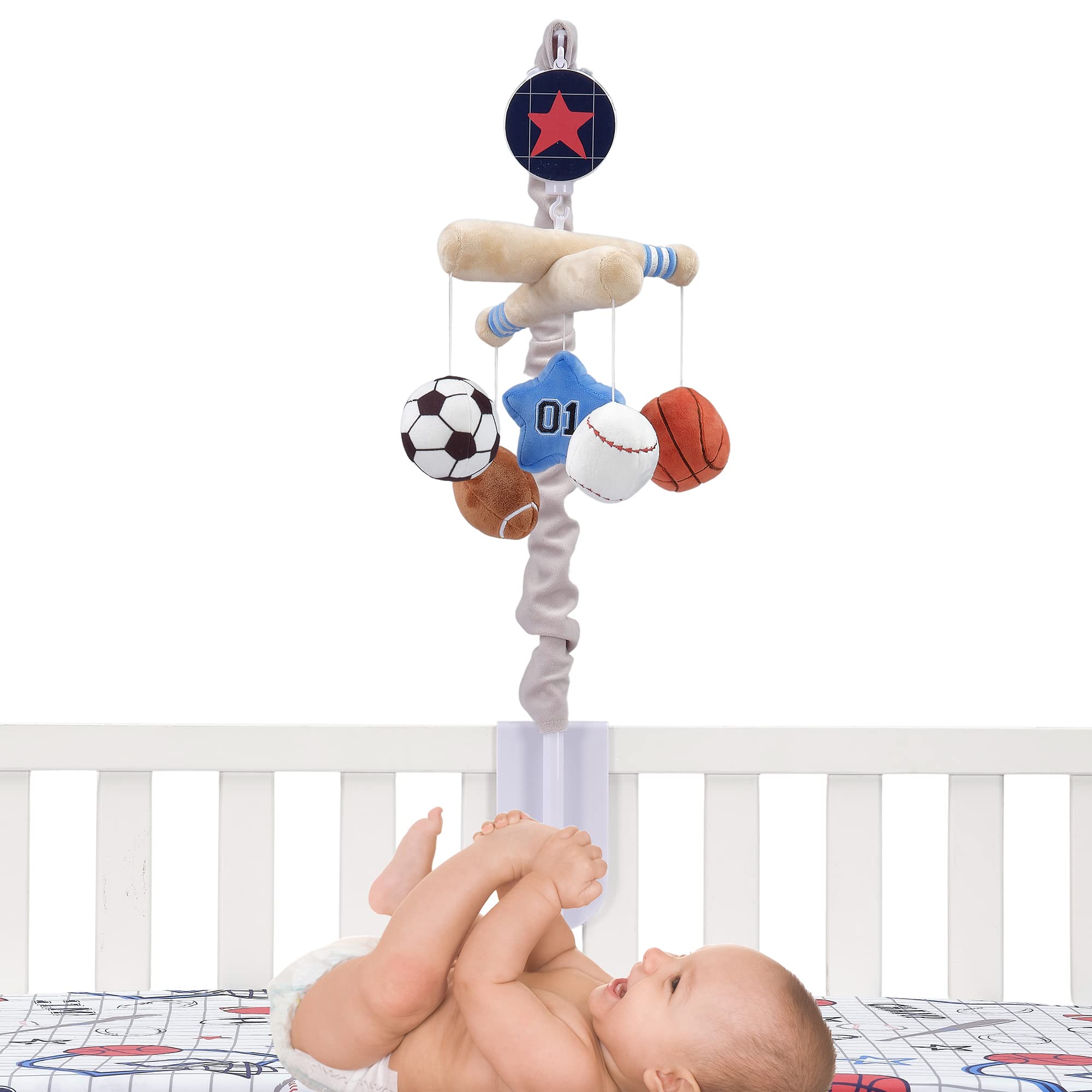 Lambs & Ivy velour basketball orb spins to captivate baby’s gaze.