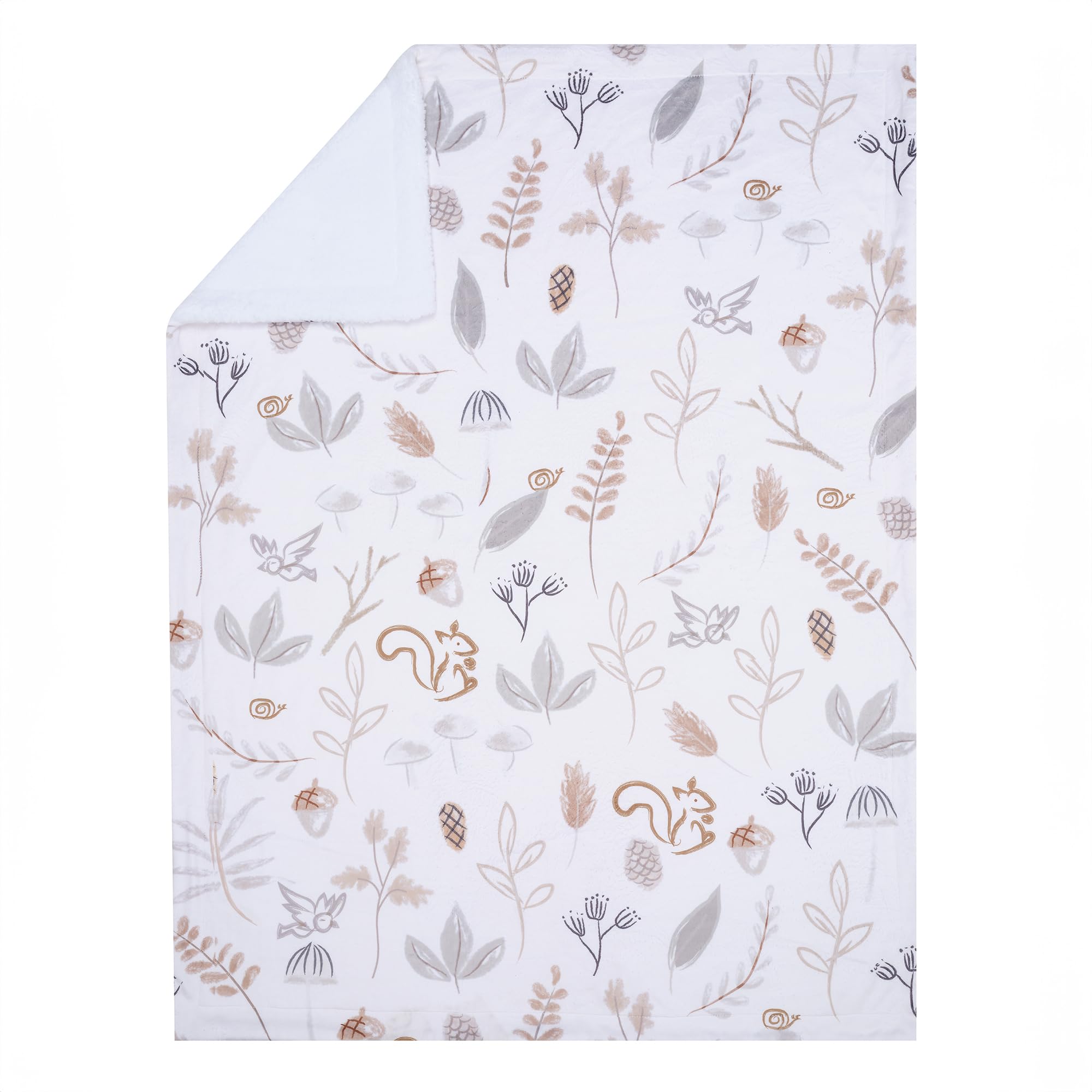 Lambs & Ivy nursery decor idea with forest blanket adds woodland charm.