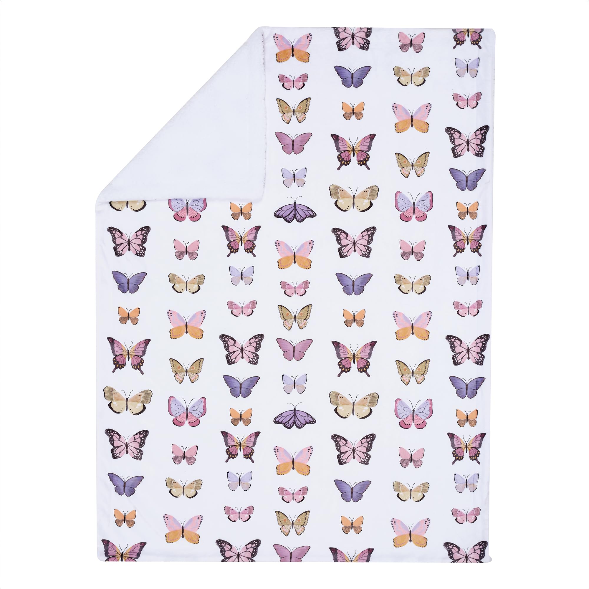 Lambs & Ivy Butterfly Dreams blanket dimensions 30 by 40 inches for versatility.