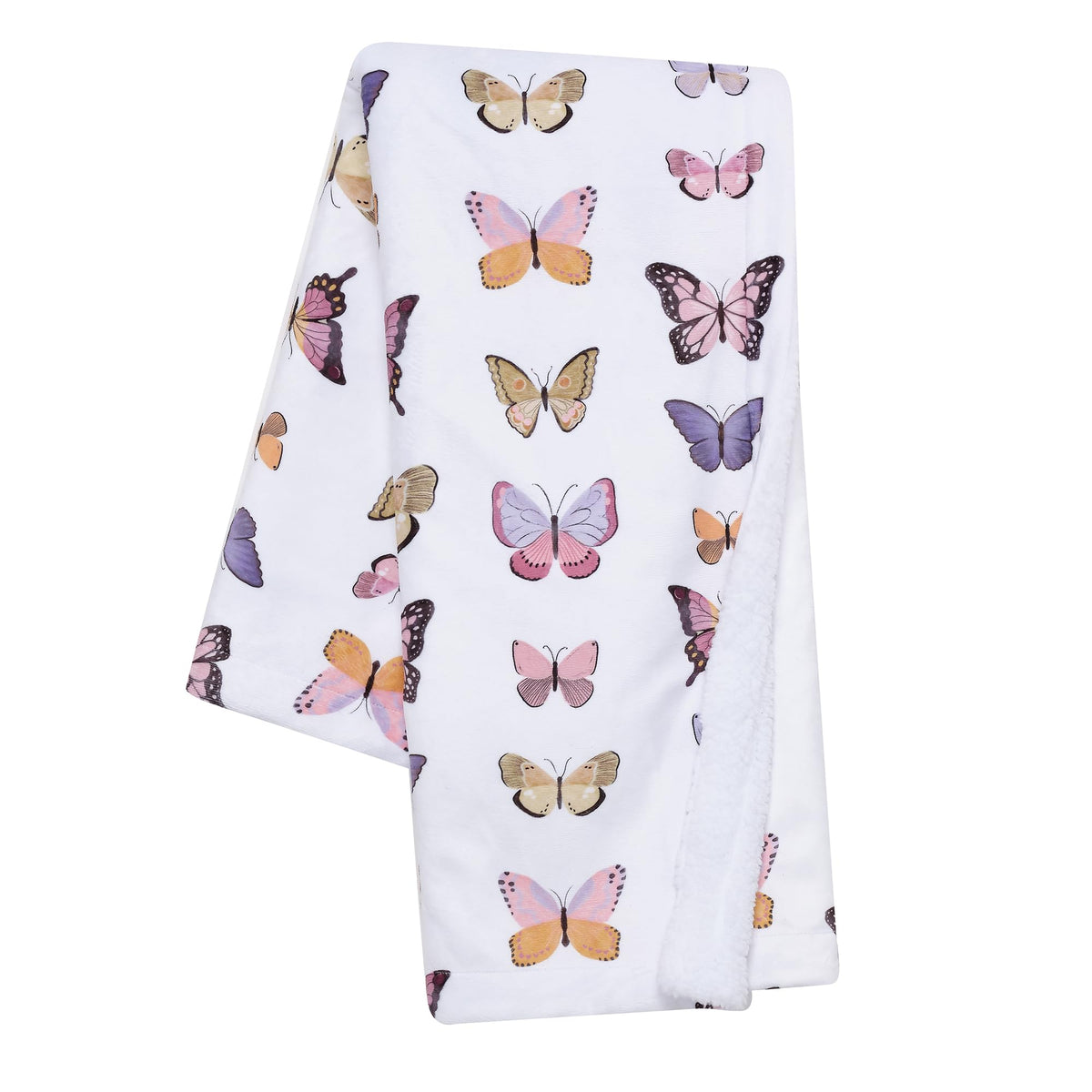 Lambs & Ivy Butterfly Dreams blanket front with ultra-soft minky texture for cozy cuddles.