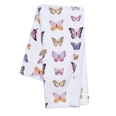 Lambs & Ivy Butterfly Dreams blanket front with ultra-soft minky texture for cozy cuddles.