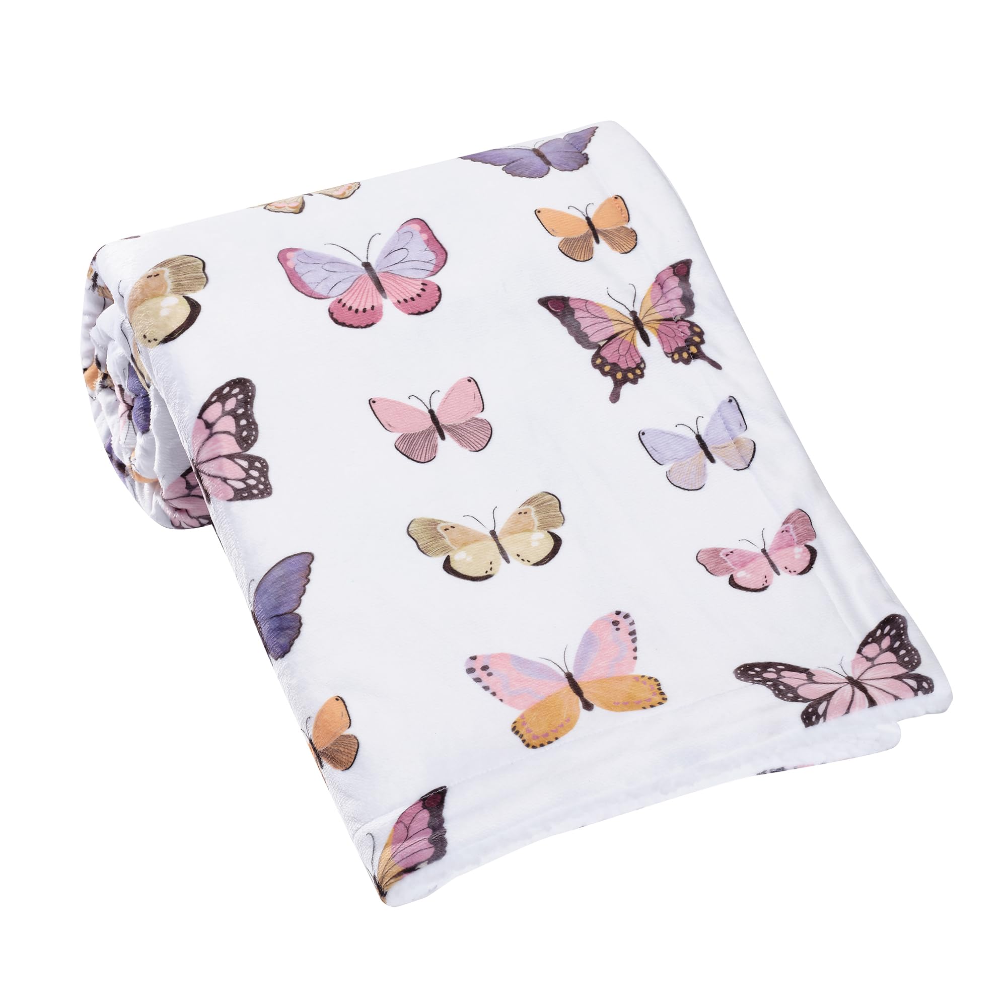 Lambs & Ivy Butterfly Dreams closeup of pink butterflies adds playful nursery charm.