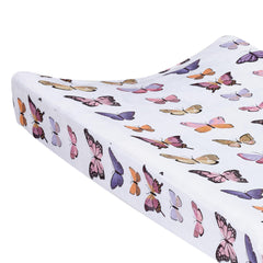 Lambs & Ivy Butterfly Dreams elastic sides secure on standard changing pads for snug fit.