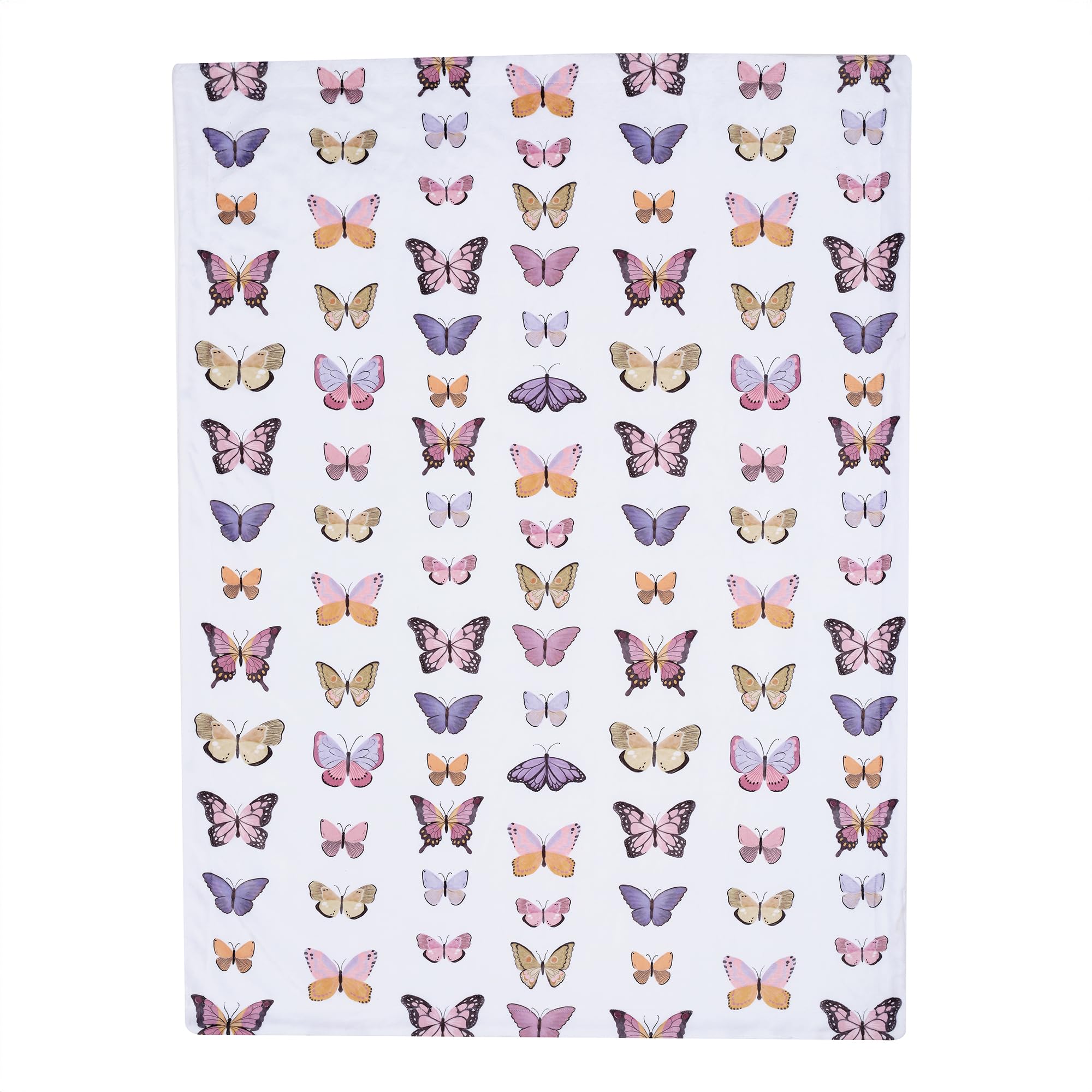 Lambs & Ivy Butterfly Dreams lavender and gold butterflies brighten the design.