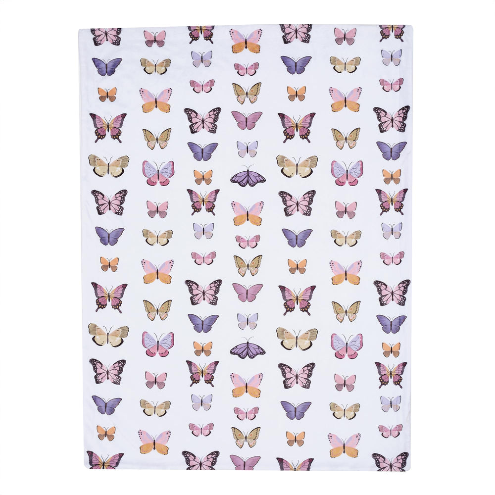 Lambs & Ivy Butterfly Dreams lavender and gold butterflies brighten the design.