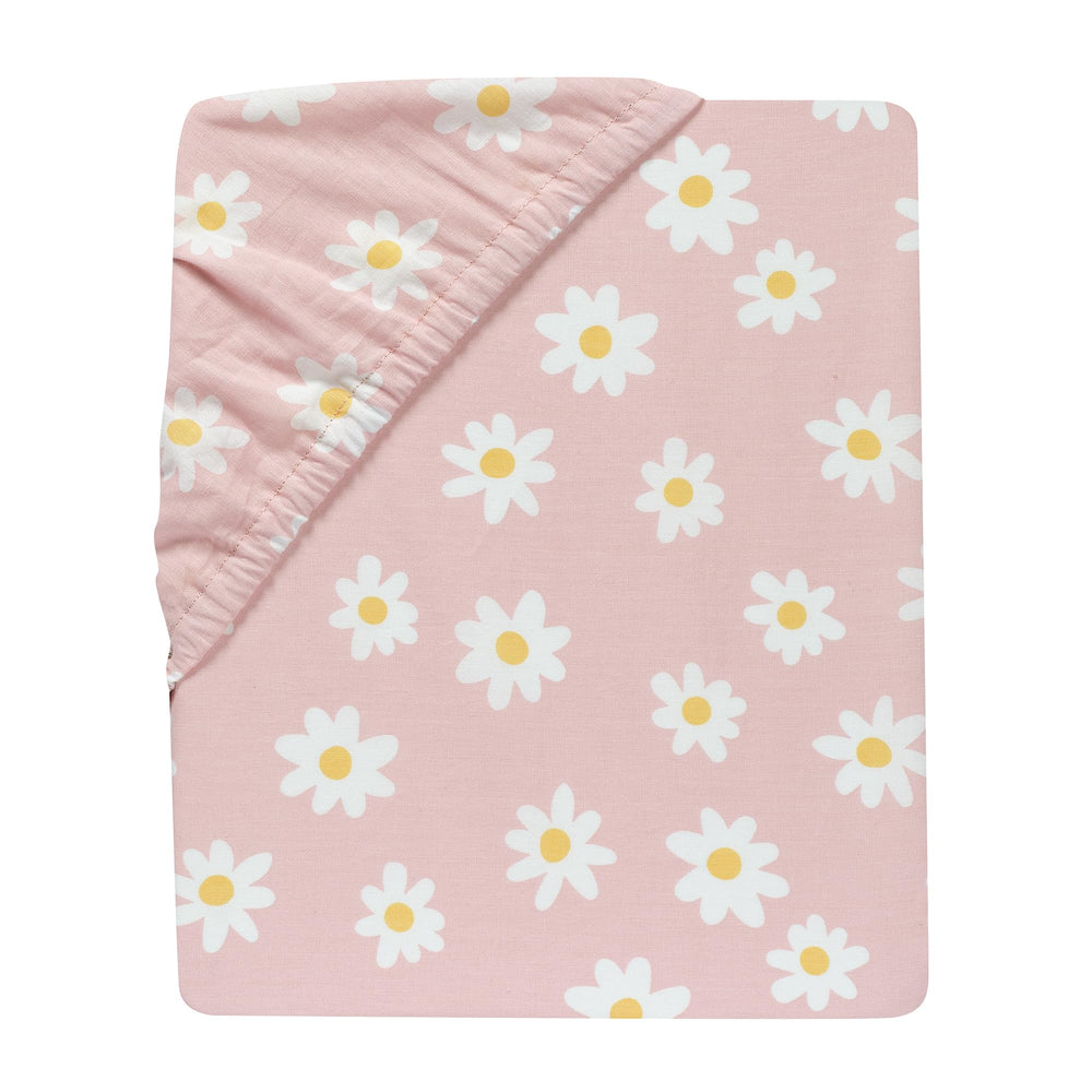 Lambs & Ivy Daisy Dreams soft sheet for crib and toddler bed compatibility.