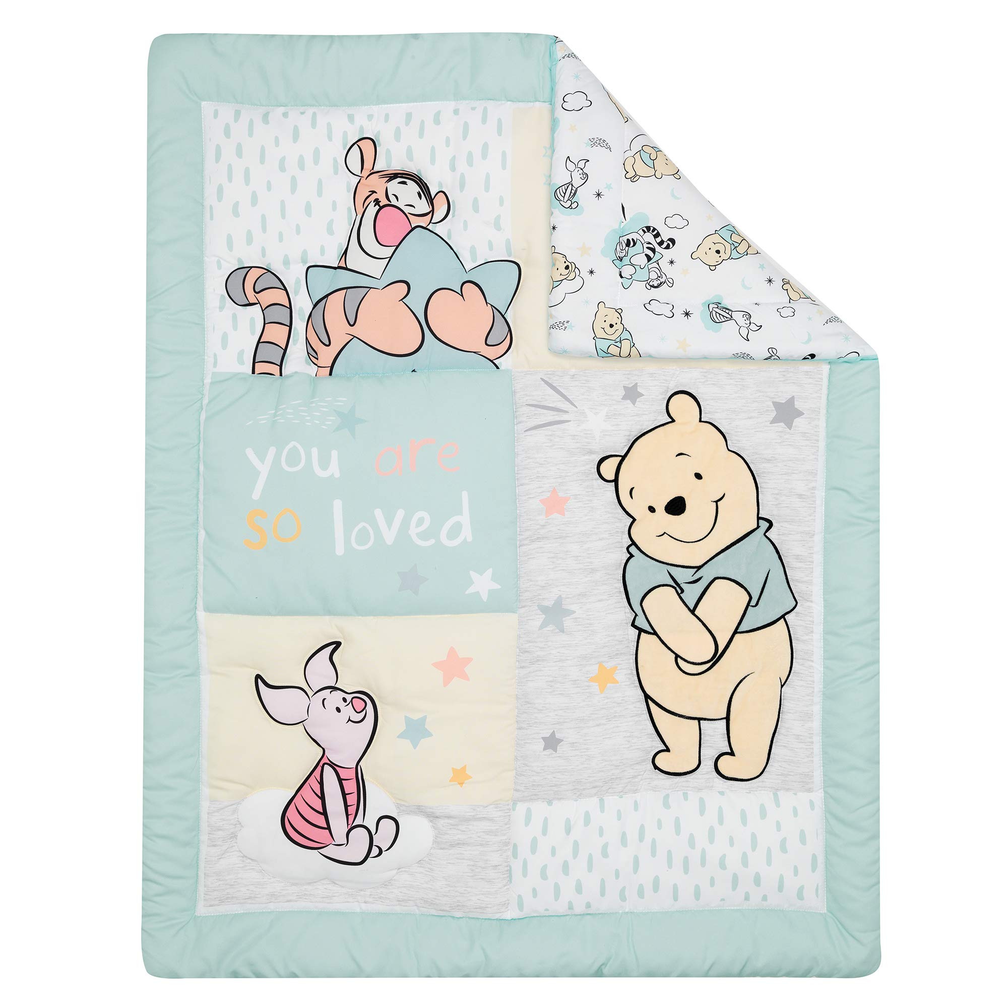 Lambs & Ivy Winnie the Pooh Hugs crib skirt adds pastel charm to the nursery