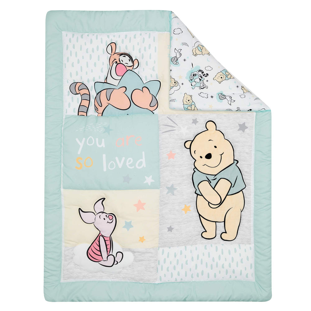 Lambs & Ivy Winnie the Pooh Hugs crib skirt adds pastel charm to the nursery