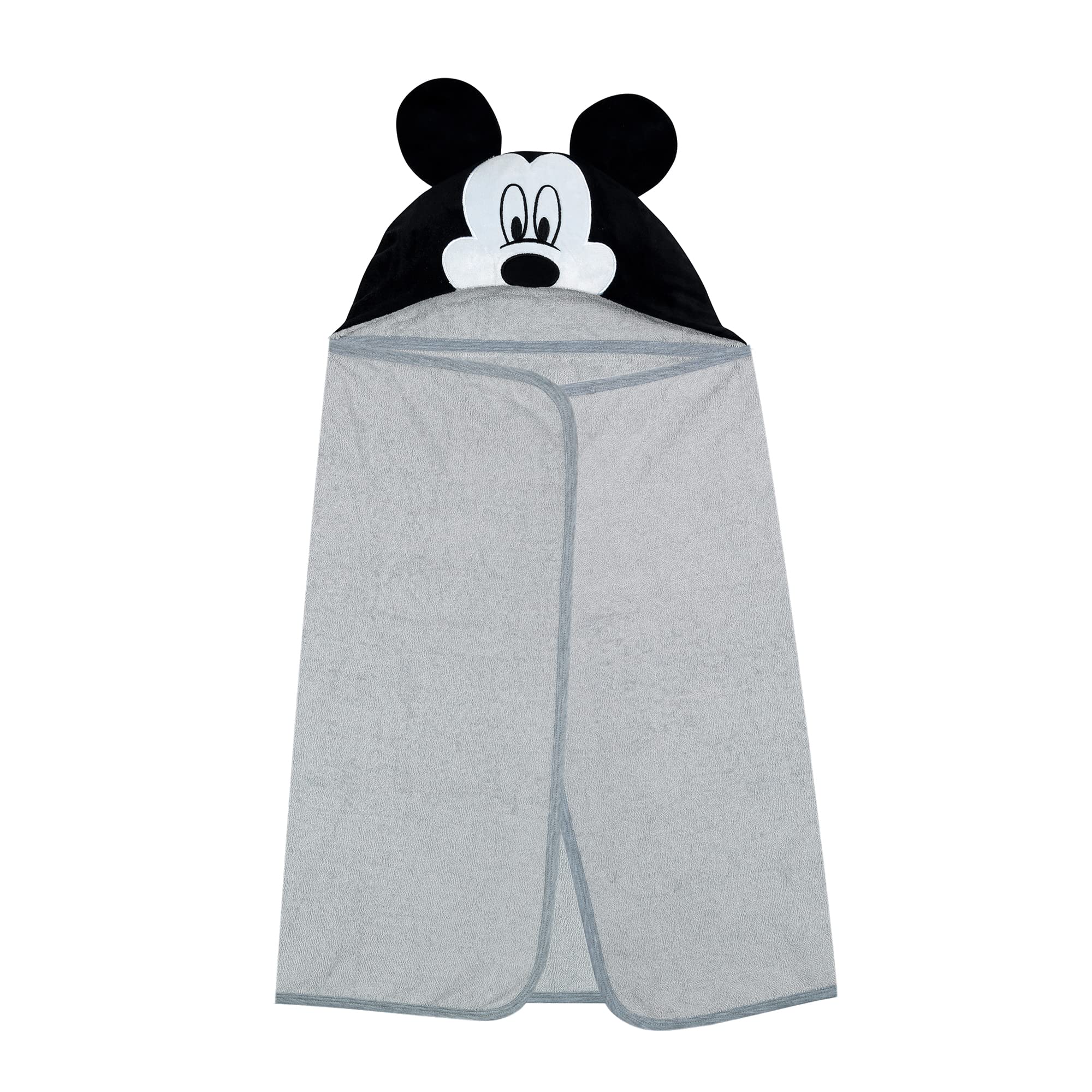 Lambs & Ivy Mickey hooded towel closeup highlights velour hood and cozy finish.