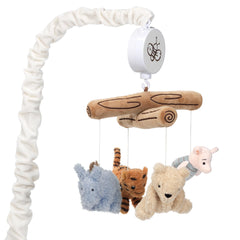 Lambs & Ivy Disney Pooh Storytime mobile over crib with rotating plush characters for calming baby