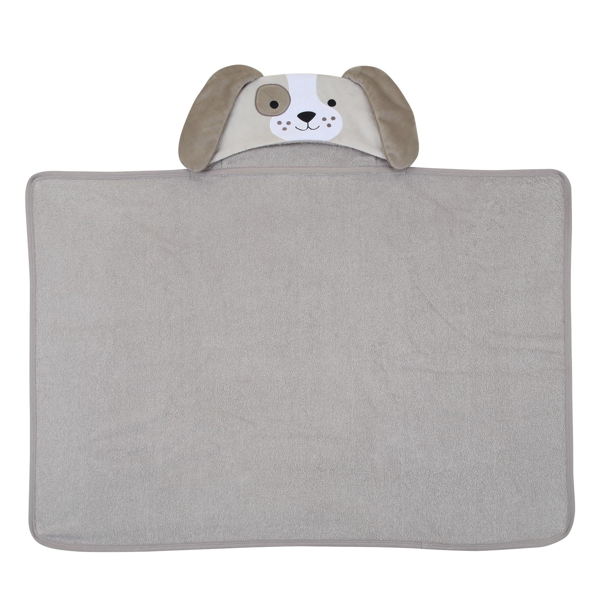 Lambs & Ivy towel features embroidered puppy face for adorable bath time fun