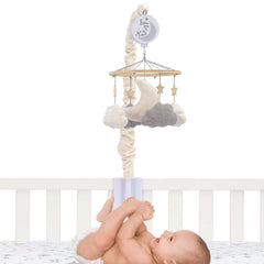 Lambs & Ivy mobile showing soft velour clouds for visual engagement