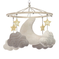Lambs & Ivy Goodnight Moon crescent moon on mobile creates calm atmosphere
