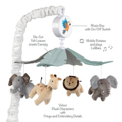 Lambs & Ivy Jungle Friends mobile helps baby self soothe with music and motion.