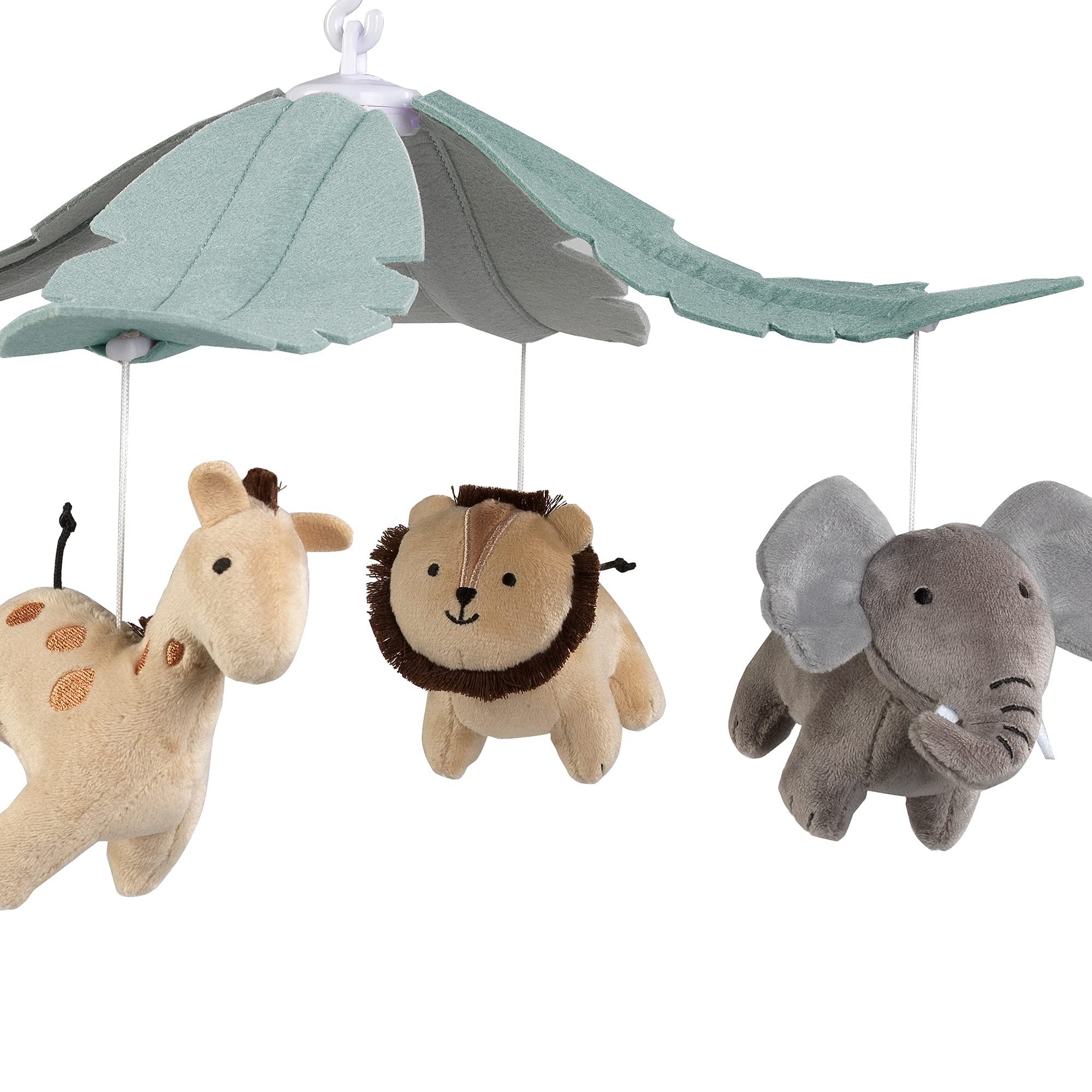 Lambs & Ivy Jungle Friends mobile plays nursery songs for a calming routine.