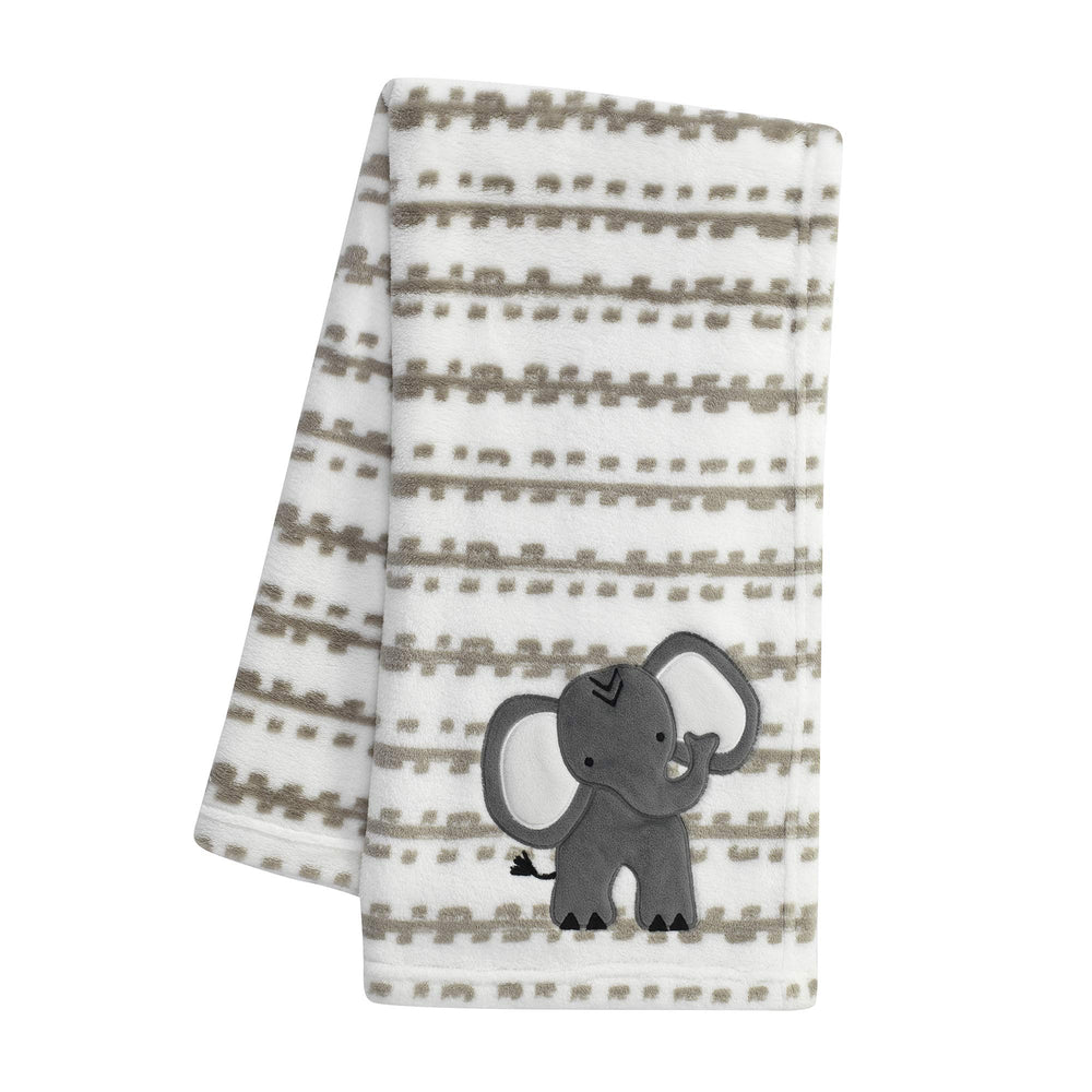 Lambs and Ivy Jungle Safari elephant blanket close-up plush texture for cozy snuggles