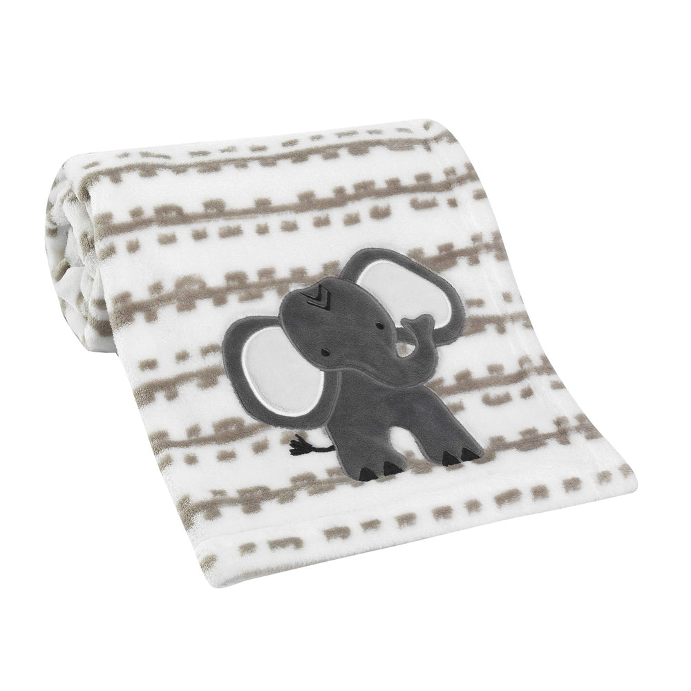Lambs and Ivy Jungle Safari blanket shown on stroller for on-the-go warmth