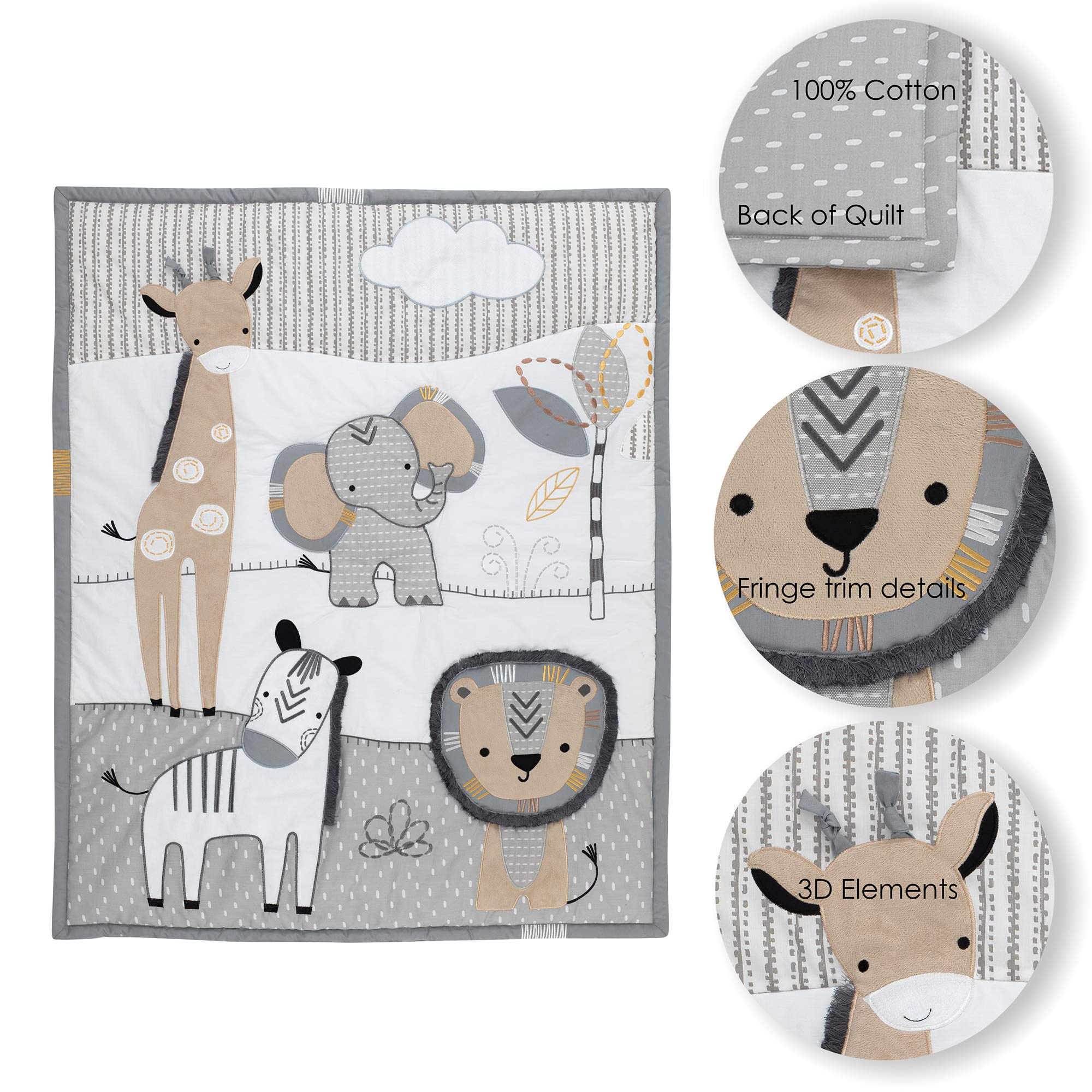 Lambs & Ivy Jungle Safari solid gray fitted sheet for secure crib fit.