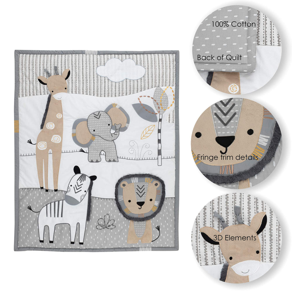 Lambs & Ivy Jungle Safari solid gray fitted sheet for secure crib fit.