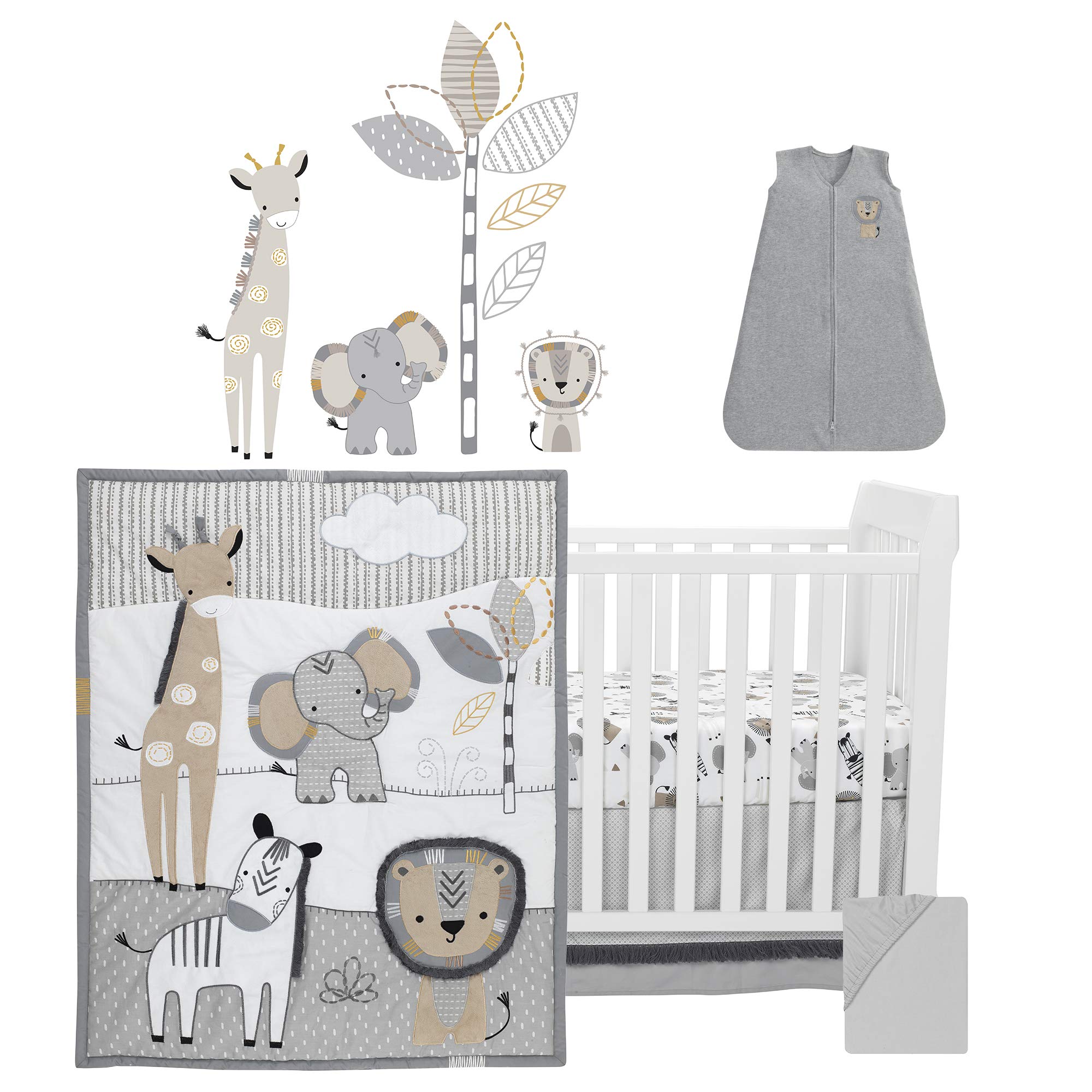 Lambs & Ivy Jungle Safari quilt embroidery details highlight texture.
