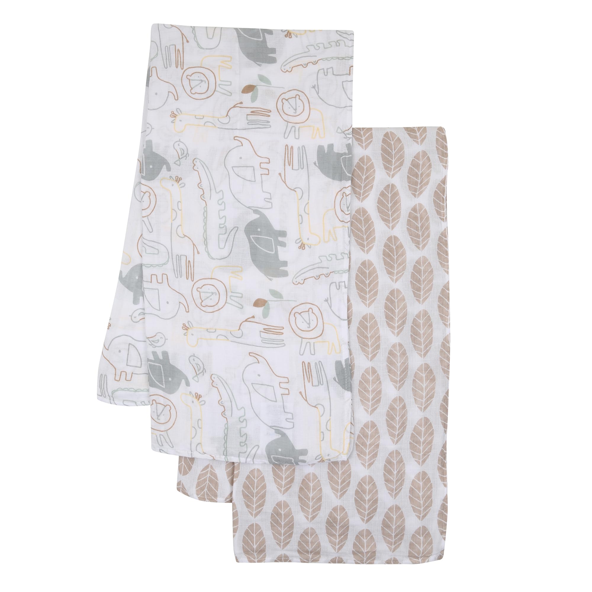 Lambs & Ivy Jungle Story animal-print swaddle blanket provides cozy warmth for baby