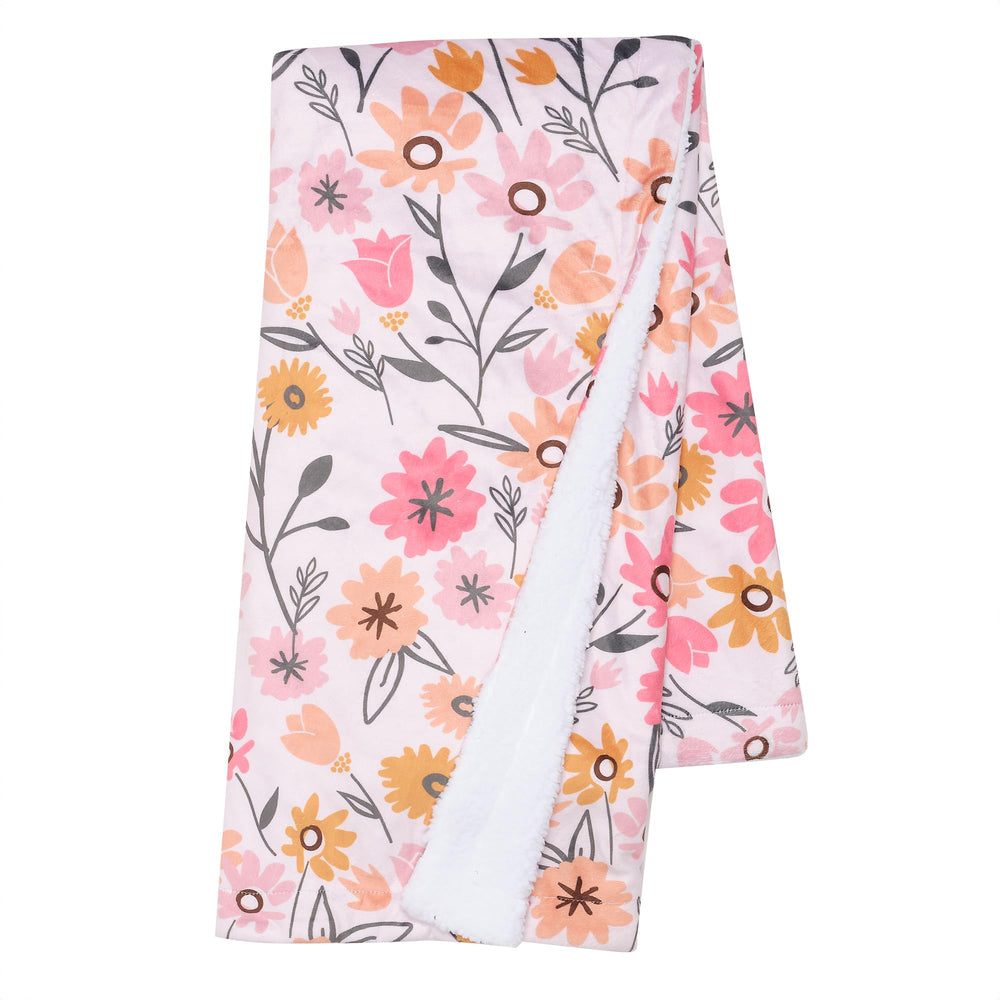 Lambs & Ivy Little Garden blanket front view with soft minky and pastel florals for cozy snuggles