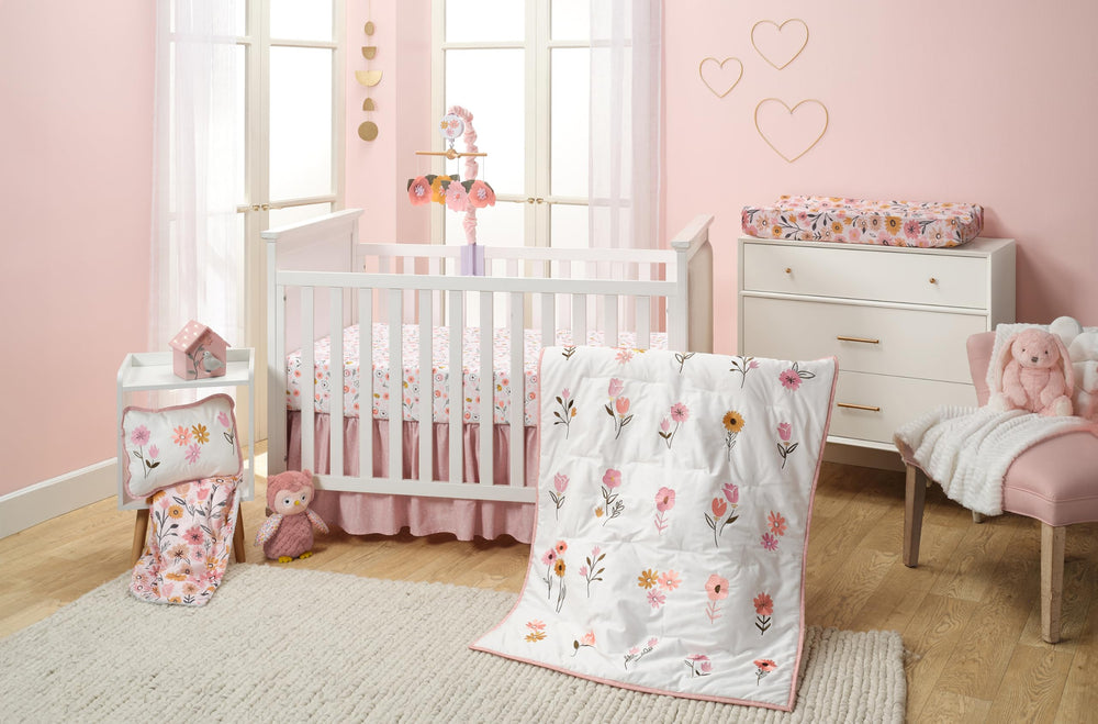 Lambs & Ivy Little Garden minky cover is machine washable for easy care