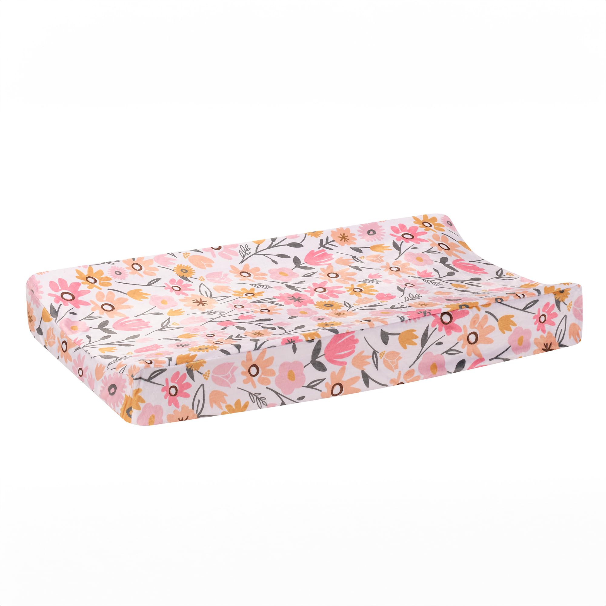 Lambs & Ivy Little Garden changing pad cover with safety strap buttonholes keeps baby secure