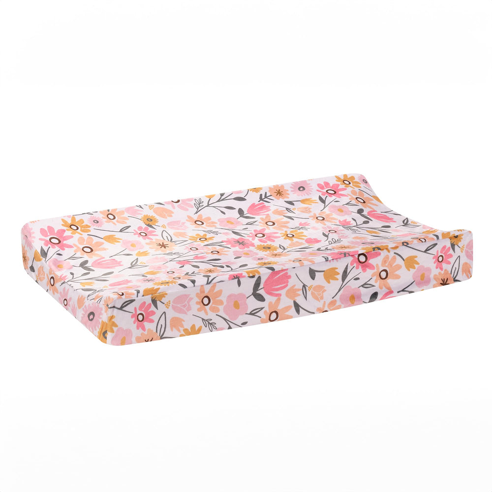 Lambs & Ivy Little Garden changing pad cover with safety strap buttonholes keeps baby secure
