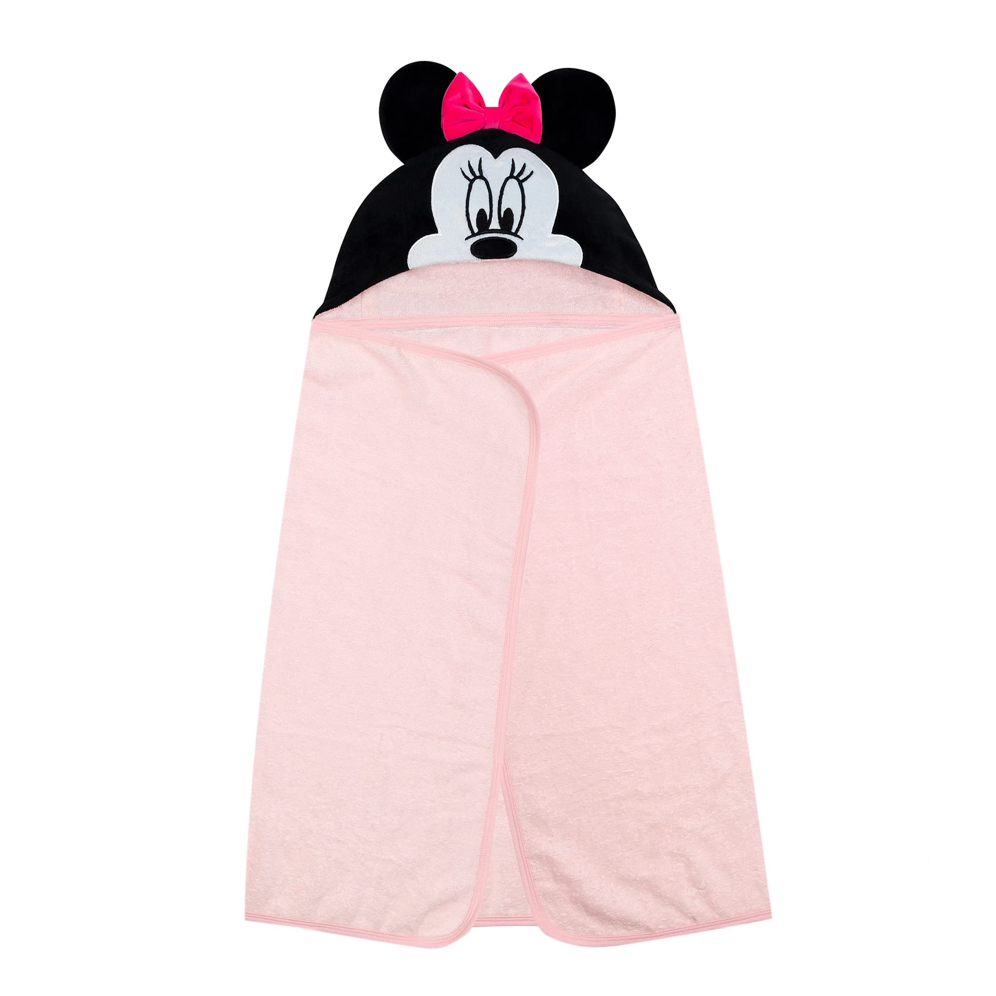 Lambs & Ivy Minnie Mouse hooded towel wraps baby after swim for quick drying