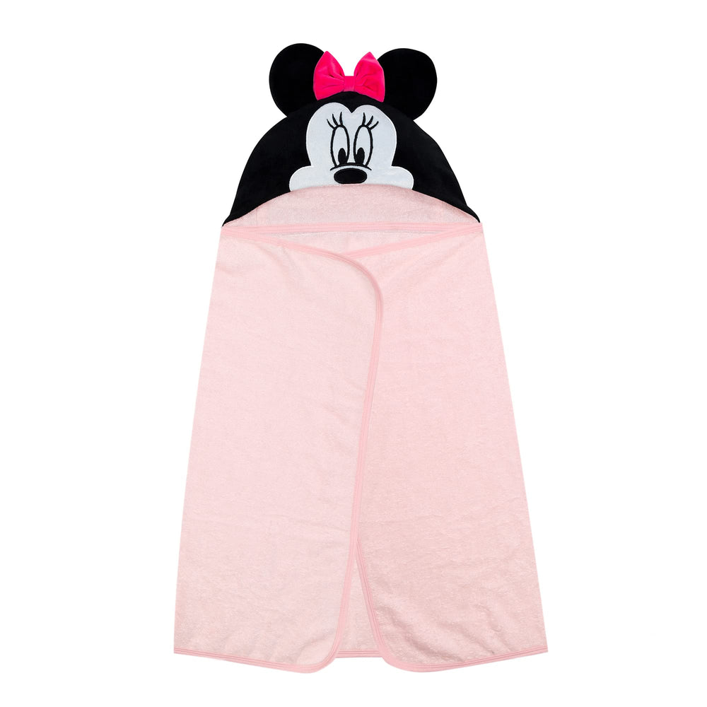Lambs & Ivy Minnie Mouse hooded towel wraps baby after swim for quick drying