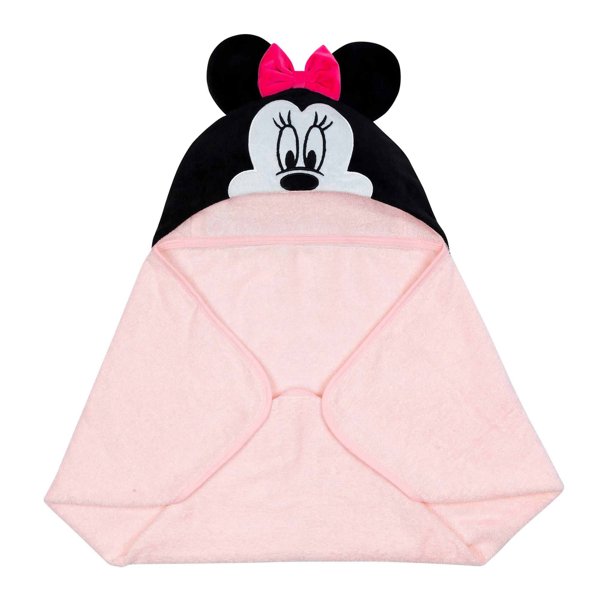 Lambs & Ivy Minnie Mouse hooded towel features plush lining for comforting baby moments