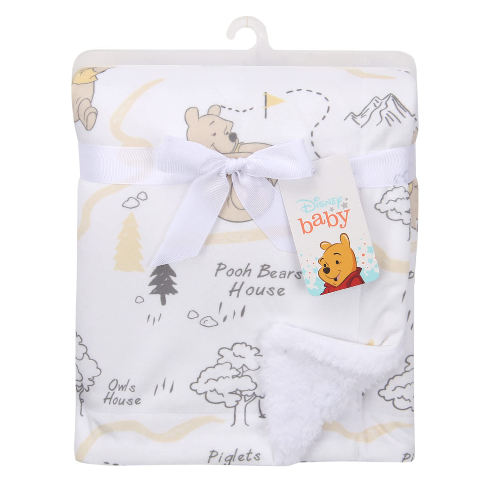 Lambs & Ivy Pooh blanket—stroller size 30x40 for easy park outings.
