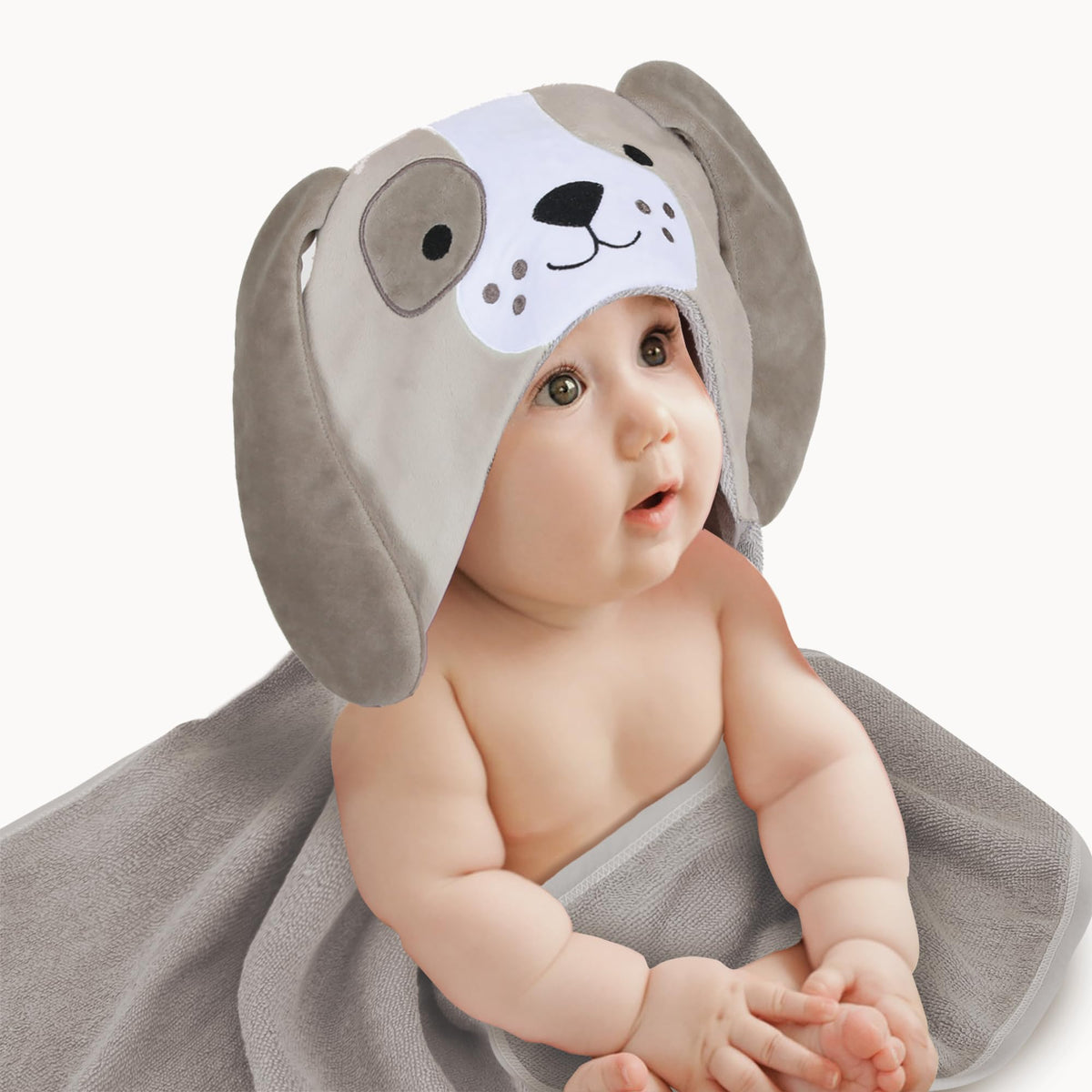 Lambs & Ivy puppy hooded towel, cozy after-bath wrap with plush interior