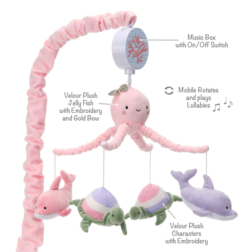Lambs & Ivy Sea Dreams jellyfish centerpiece with pastel sea creatures in motion.