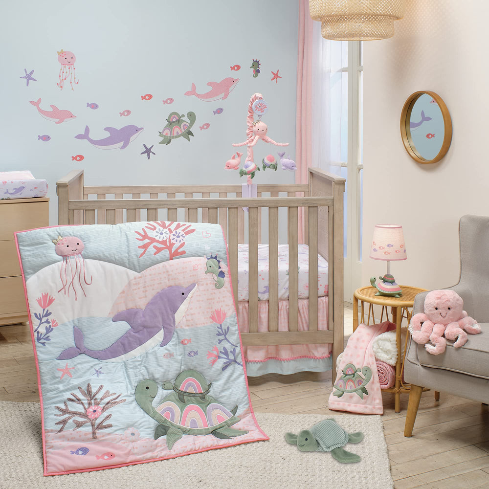 Soft color palette of Sea Dreams mobile suits nursery decor and soothing mood.