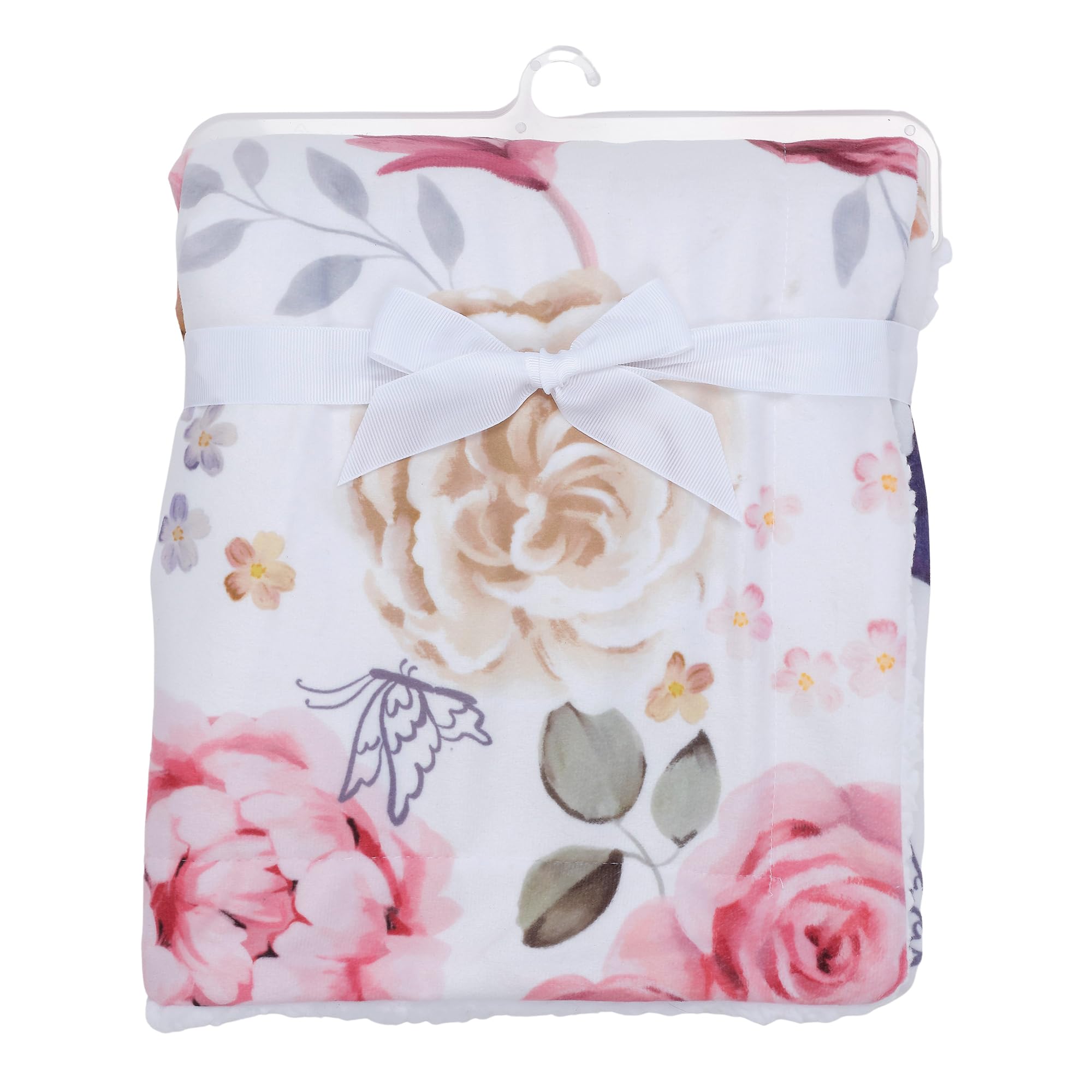 Lambs & Ivy Secret Garden blanket shows bold colors on a white ground for visibility.