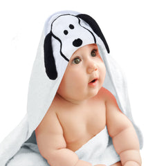 Lambs & Ivy Snoopy hooded towel in white for cozy bath time